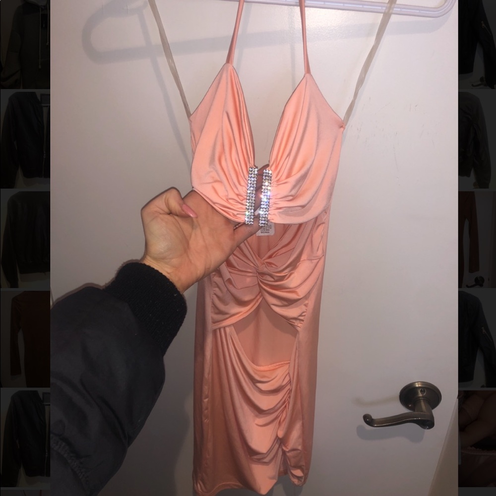 Sexy rhinestone cut out mini dress